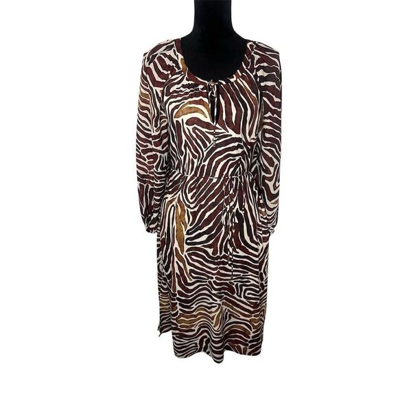 NWT TOMMY BAHAMA FUN ZEN ZEBRA PRINTED MIDI DRESS BROWN/TAN WOMENS SIZE SMALL - Picture 10 of 13